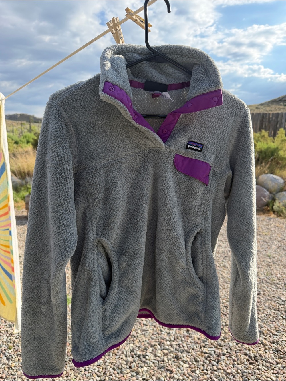 Patagonia Gray Fleece Pullover with Purple Trim